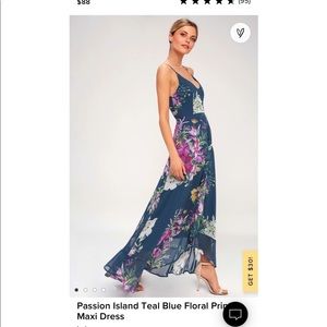 Lulu’s Passion Island Teal Blue Floral Print Dress